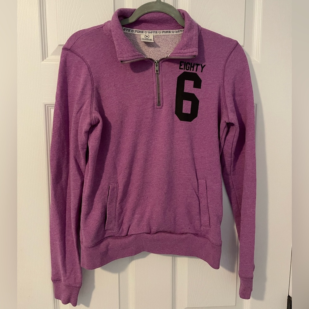 Victoria Secret PINK Mock Neck 1/4 Zip Sweatshirt, Women’s Size XS, Purple Black